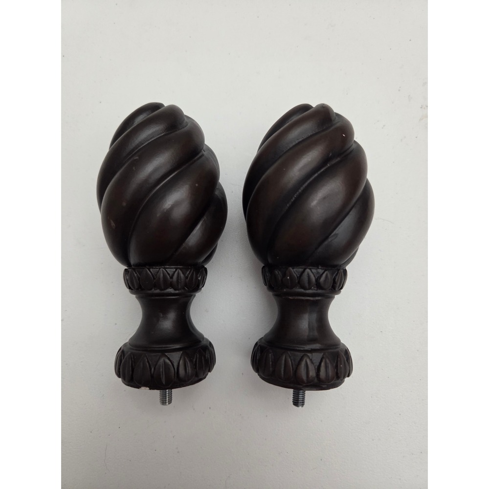 Pair of‎ Curtain Rod Finials Decorative Dark Brown 1.5" Diameter